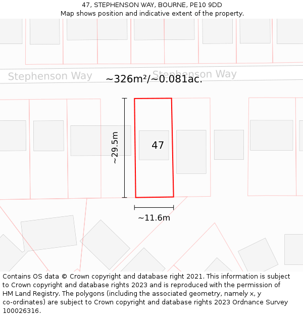 47, STEPHENSON WAY, BOURNE, PE10 9DD: Plot and title map