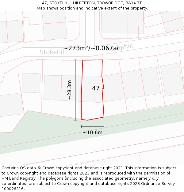 47, STOKEHILL, HILPERTON, TROWBRIDGE, BA14 7TJ: Plot and title map