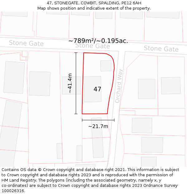 47, STONEGATE, COWBIT, SPALDING, PE12 6AH: Plot and title map