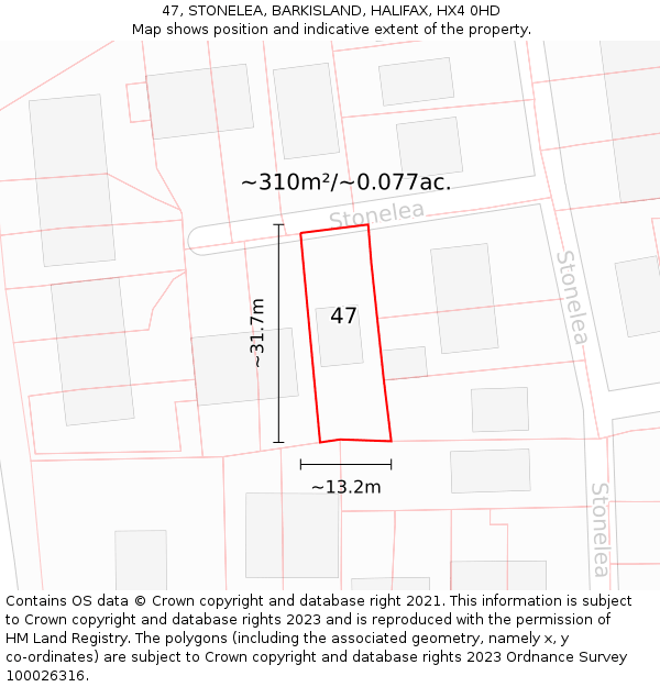 47, STONELEA, BARKISLAND, HALIFAX, HX4 0HD: Plot and title map