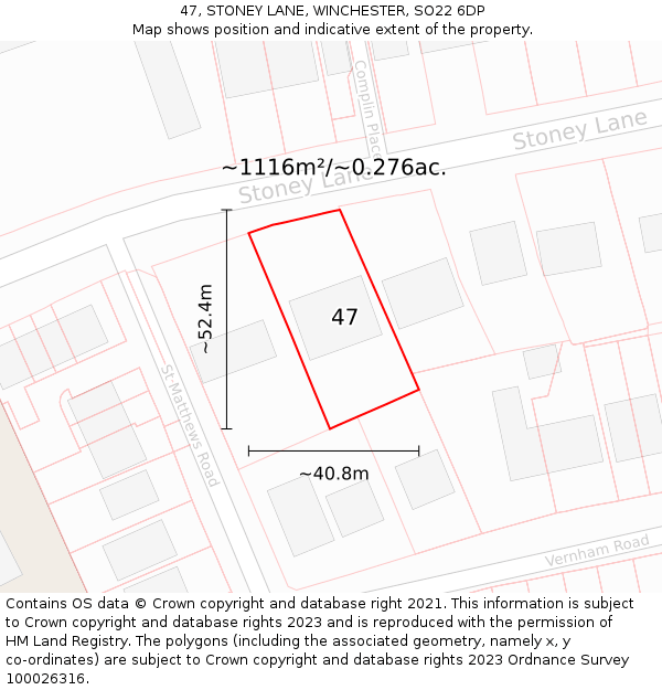 47, STONEY LANE, WINCHESTER, SO22 6DP: Plot and title map