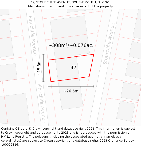 47, STOURCLIFFE AVENUE, BOURNEMOUTH, BH6 3PU: Plot and title map