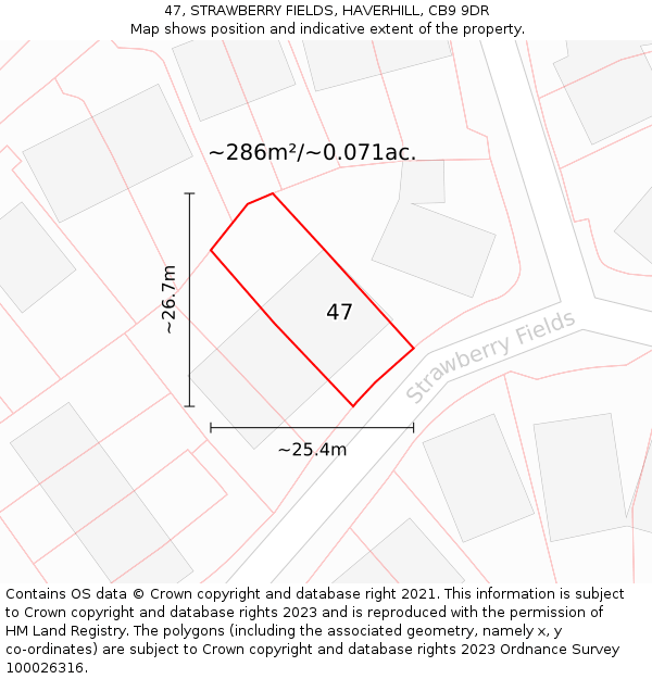 47, STRAWBERRY FIELDS, HAVERHILL, CB9 9DR: Plot and title map