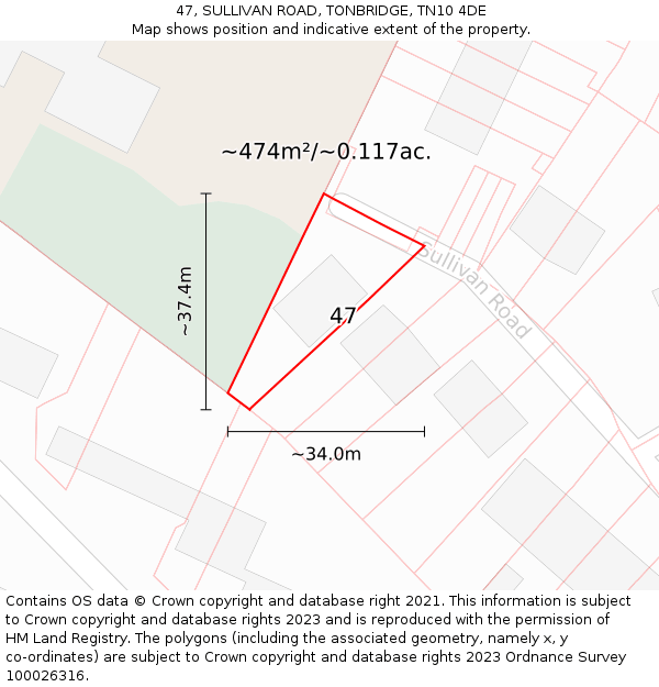 47, SULLIVAN ROAD, TONBRIDGE, TN10 4DE: Plot and title map