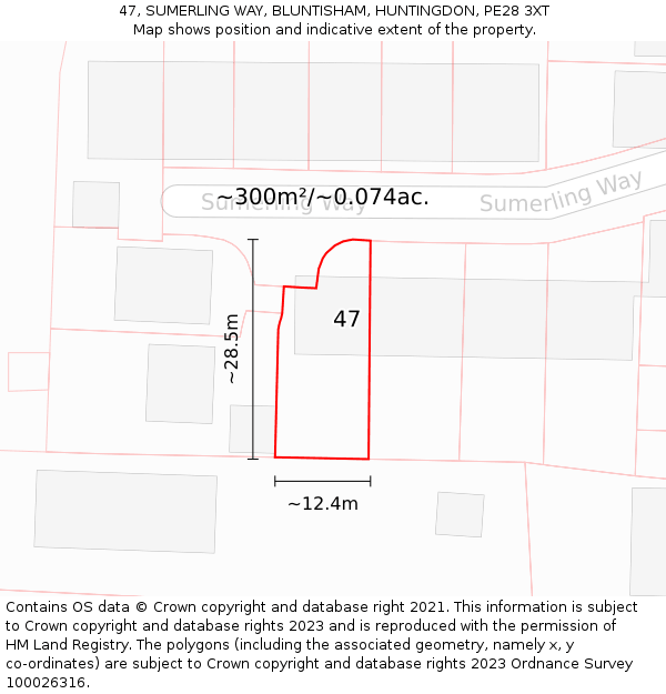 47, SUMERLING WAY, BLUNTISHAM, HUNTINGDON, PE28 3XT: Plot and title map