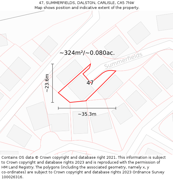 47, SUMMERFIELDS, DALSTON, CARLISLE, CA5 7NW: Plot and title map