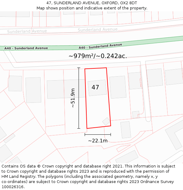 47, SUNDERLAND AVENUE, OXFORD, OX2 8DT: Plot and title map