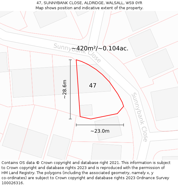 47, SUNNYBANK CLOSE, ALDRIDGE, WALSALL, WS9 0YR: Plot and title map