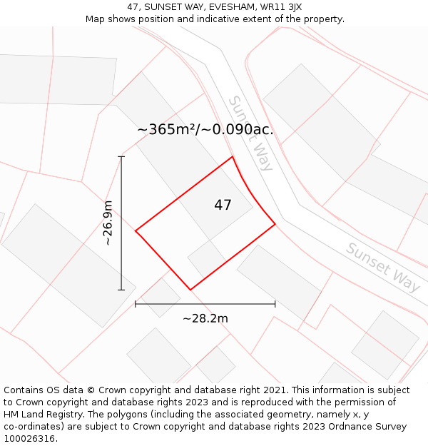 47, SUNSET WAY, EVESHAM, WR11 3JX: Plot and title map