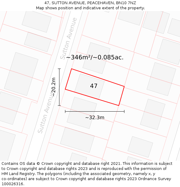 47, SUTTON AVENUE, PEACEHAVEN, BN10 7NZ: Plot and title map