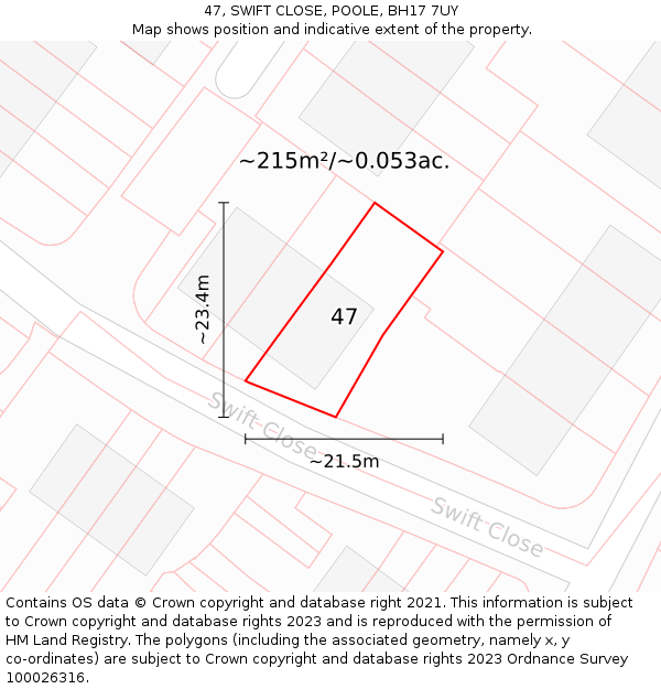 47, SWIFT CLOSE, POOLE, BH17 7UY: Plot and title map