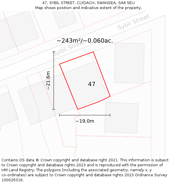 47, SYBIL STREET, CLYDACH, SWANSEA, SA6 5EU: Plot and title map