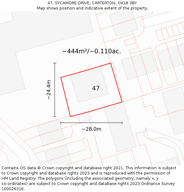 47, SYCAMORE DRIVE, CARTERTON, OX18 3BY: Plot and title map