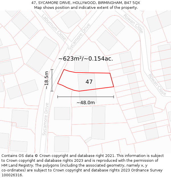 47, SYCAMORE DRIVE, HOLLYWOOD, BIRMINGHAM, B47 5QX: Plot and title map