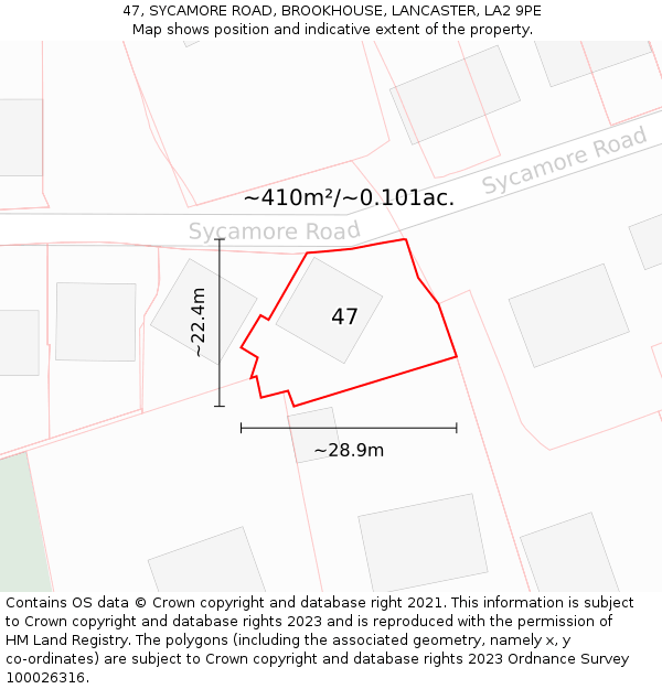 47, SYCAMORE ROAD, BROOKHOUSE, LANCASTER, LA2 9PE: Plot and title map