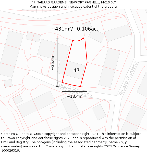 47, TABARD GARDENS, NEWPORT PAGNELL, MK16 0LY: Plot and title map