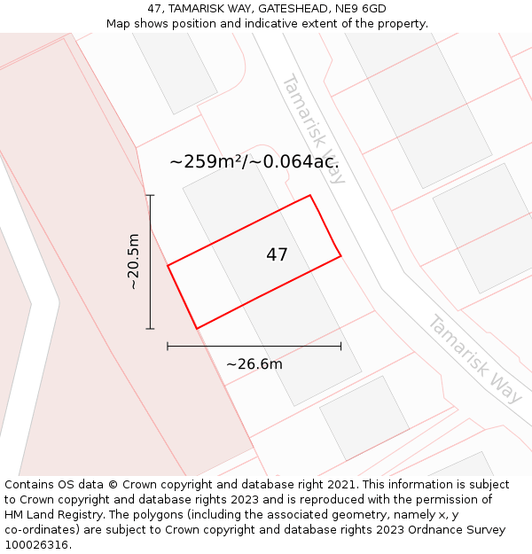 47, TAMARISK WAY, GATESHEAD, NE9 6GD: Plot and title map