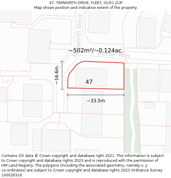 47, TAMWORTH DRIVE, FLEET, GU51 2UP: Plot and title map