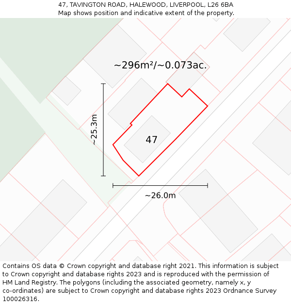 47, TAVINGTON ROAD, HALEWOOD, LIVERPOOL, L26 6BA: Plot and title map