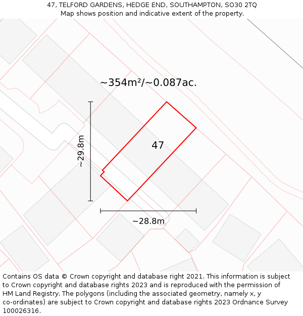 47, TELFORD GARDENS, HEDGE END, SOUTHAMPTON, SO30 2TQ: Plot and title map