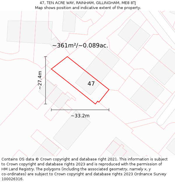 47, TEN ACRE WAY, RAINHAM, GILLINGHAM, ME8 8TJ: Plot and title map