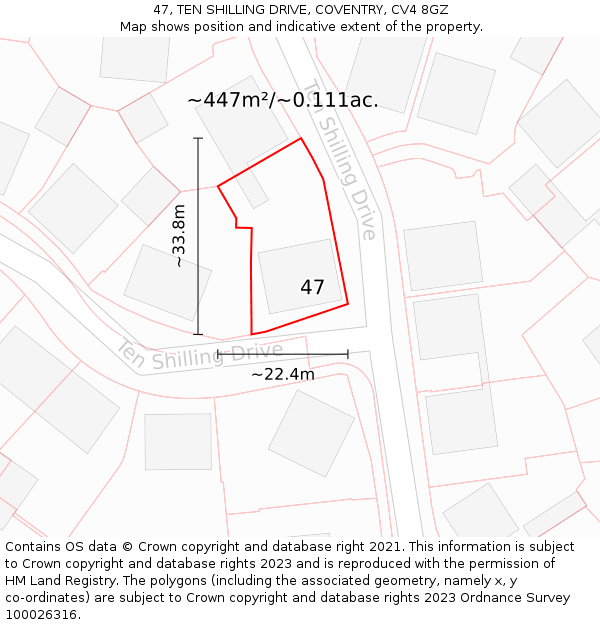 47, TEN SHILLING DRIVE, COVENTRY, CV4 8GZ: Plot and title map