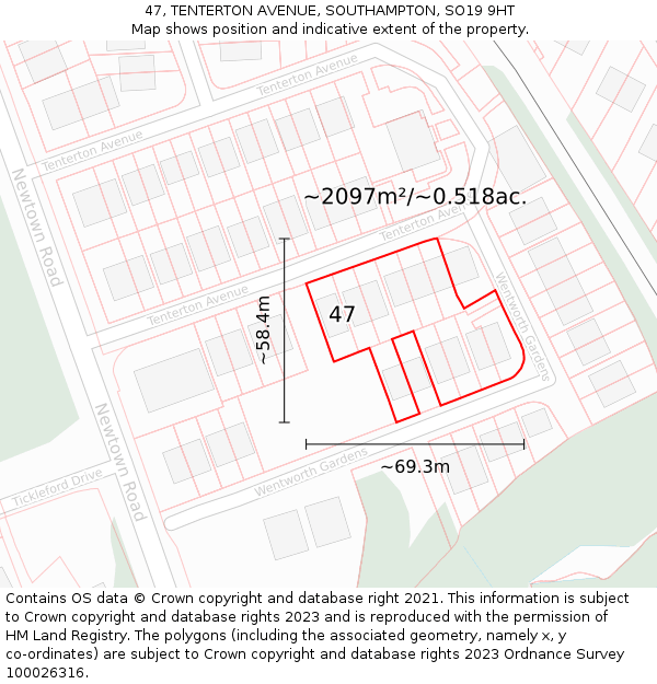 47, TENTERTON AVENUE, SOUTHAMPTON, SO19 9HT: Plot and title map