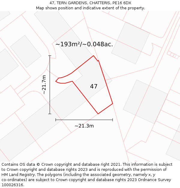 47, TERN GARDENS, CHATTERIS, PE16 6DX: Plot and title map