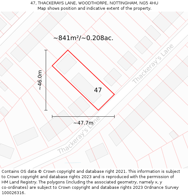 47, THACKERAYS LANE, WOODTHORPE, NOTTINGHAM, NG5 4HU: Plot and title map