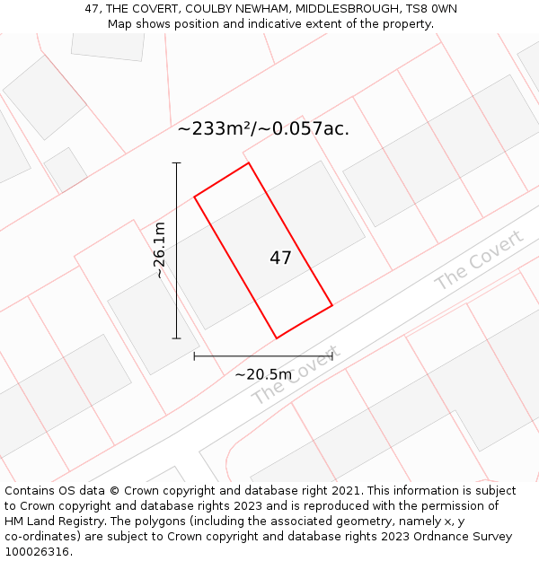 47, THE COVERT, COULBY NEWHAM, MIDDLESBROUGH, TS8 0WN: Plot and title map