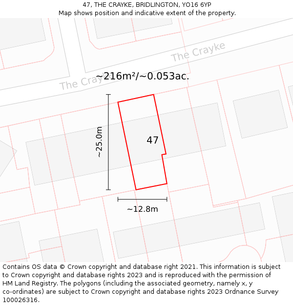 47, THE CRAYKE, BRIDLINGTON, YO16 6YP: Plot and title map