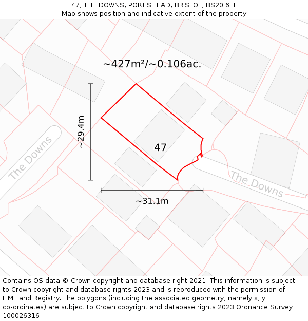 47, THE DOWNS, PORTISHEAD, BRISTOL, BS20 6EE: Plot and title map