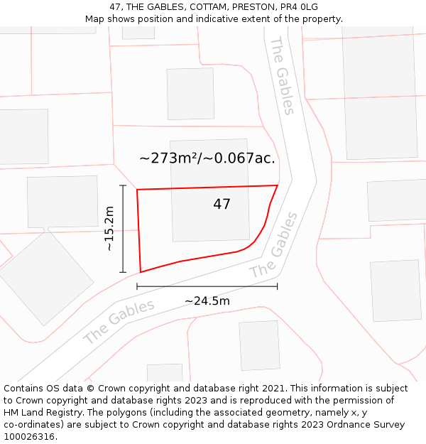 47, THE GABLES, COTTAM, PRESTON, PR4 0LG: Plot and title map