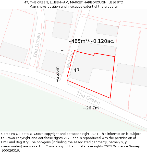 47, THE GREEN, LUBENHAM, MARKET HARBOROUGH, LE16 9TD: Plot and title map