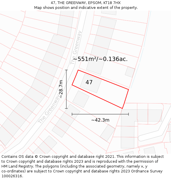 47, THE GREENWAY, EPSOM, KT18 7HX: Plot and title map