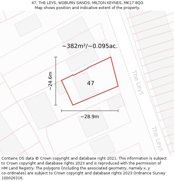 47, THE LEYS, WOBURN SANDS, MILTON KEYNES, MK17 8QG: Plot and title map