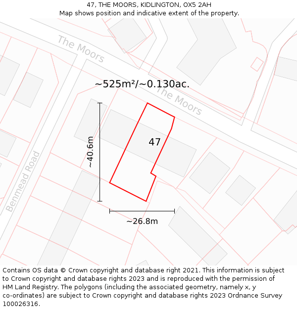 47, THE MOORS, KIDLINGTON, OX5 2AH: Plot and title map