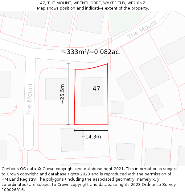 47, THE MOUNT, WRENTHORPE, WAKEFIELD, WF2 0NZ: Plot and title map