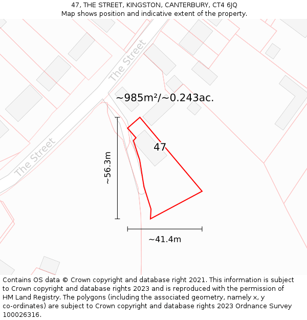 47, THE STREET, KINGSTON, CANTERBURY, CT4 6JQ: Plot and title map