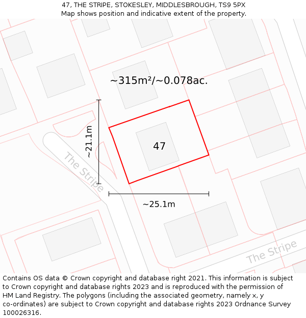 47, THE STRIPE, STOKESLEY, MIDDLESBROUGH, TS9 5PX: Plot and title map