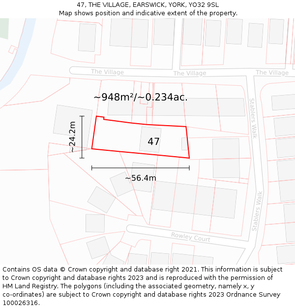 47, THE VILLAGE, EARSWICK, YORK, YO32 9SL: Plot and title map