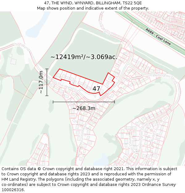 47, THE WYND, WYNYARD, BILLINGHAM, TS22 5QE: Plot and title map