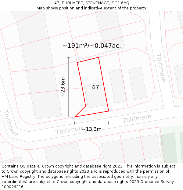 47, THIRLMERE, STEVENAGE, SG1 6AQ: Plot and title map