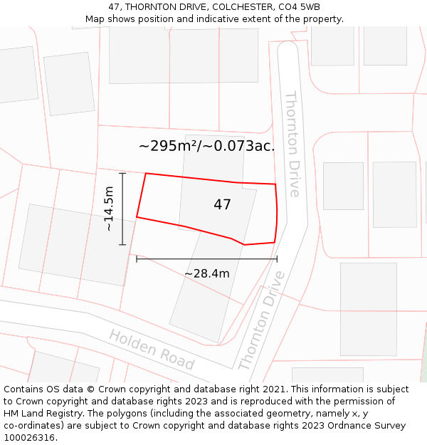 47, THORNTON DRIVE, COLCHESTER, CO4 5WB: Plot and title map