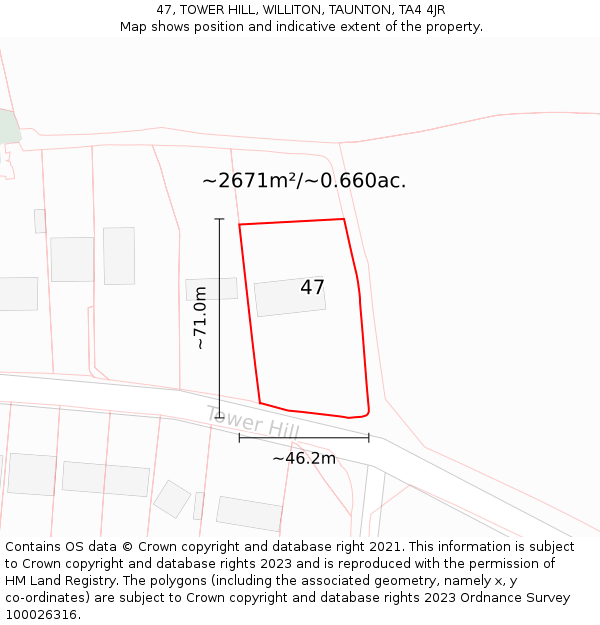 47, TOWER HILL, WILLITON, TAUNTON, TA4 4JR: Plot and title map