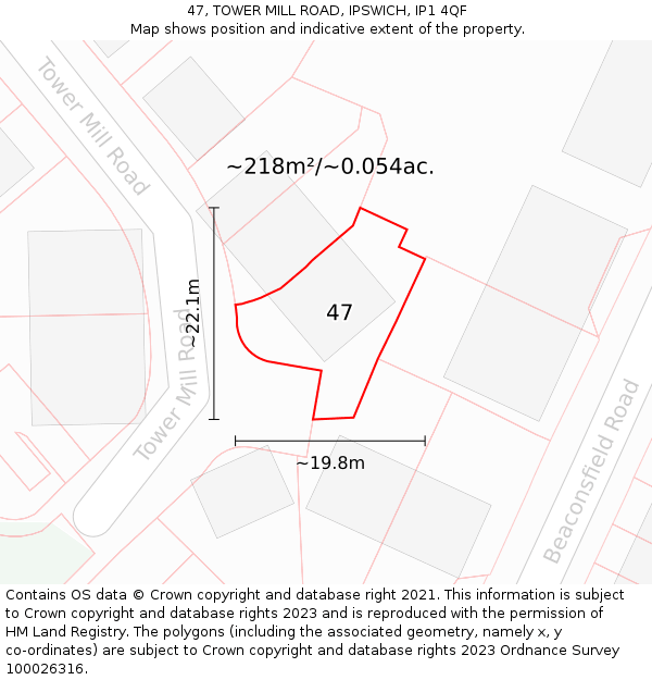 47, TOWER MILL ROAD, IPSWICH, IP1 4QF: Plot and title map