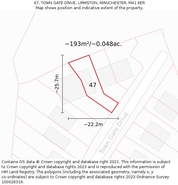 47, TOWN GATE DRIVE, URMSTON, MANCHESTER, M41 6ER: Plot and title map