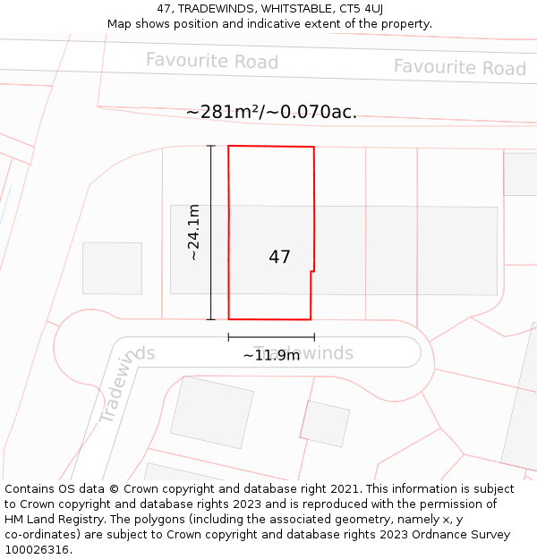 47, TRADEWINDS, WHITSTABLE, CT5 4UJ: Plot and title map