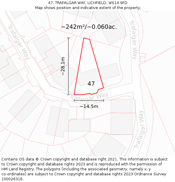 47, TRAFALGAR WAY, LICHFIELD, WS14 9FD: Plot and title map