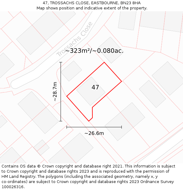 47, TROSSACHS CLOSE, EASTBOURNE, BN23 8HA: Plot and title map
